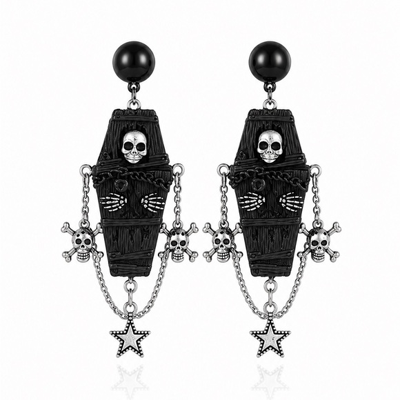 Zara Jewelry - Gothic Coffin & Skull Drop Earrings in Black